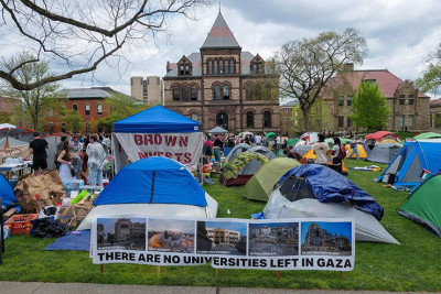 A pro-Palestinian, anti-Israel student tent encampment at Brown University in Providence, R.I., April 29. Credit: Kenneth C. Zirkel via Wikimedia Commons
