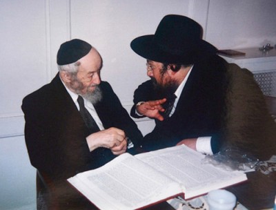 The Rosh HaYeshiva HaRav Ahron Walkin with HaRav Yisroel Pirkovsky ztl.