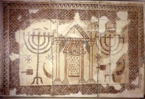 Floor mosaic from a 6th-century CE synagogue uncovered in Beit Shean, Israel